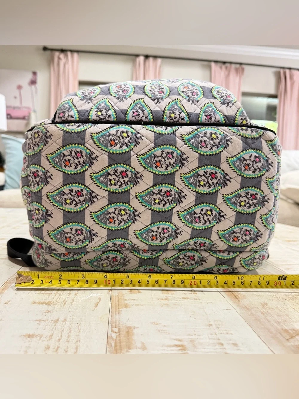 Vera Bradley Backpack Campus Tech Laptop Bag Gray Quilted Green & Pink Accents
